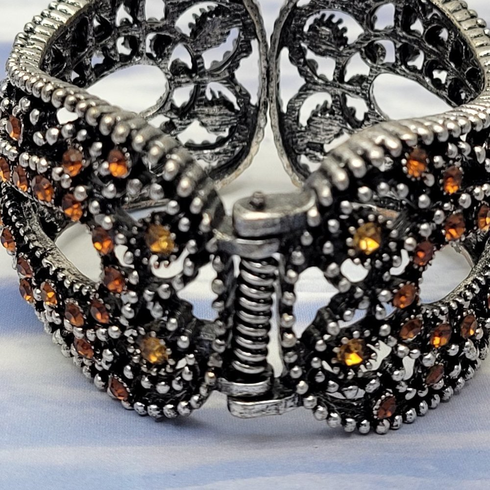 Multicolored Rhinestone Hinged Bracelet - Picture 6 of 13